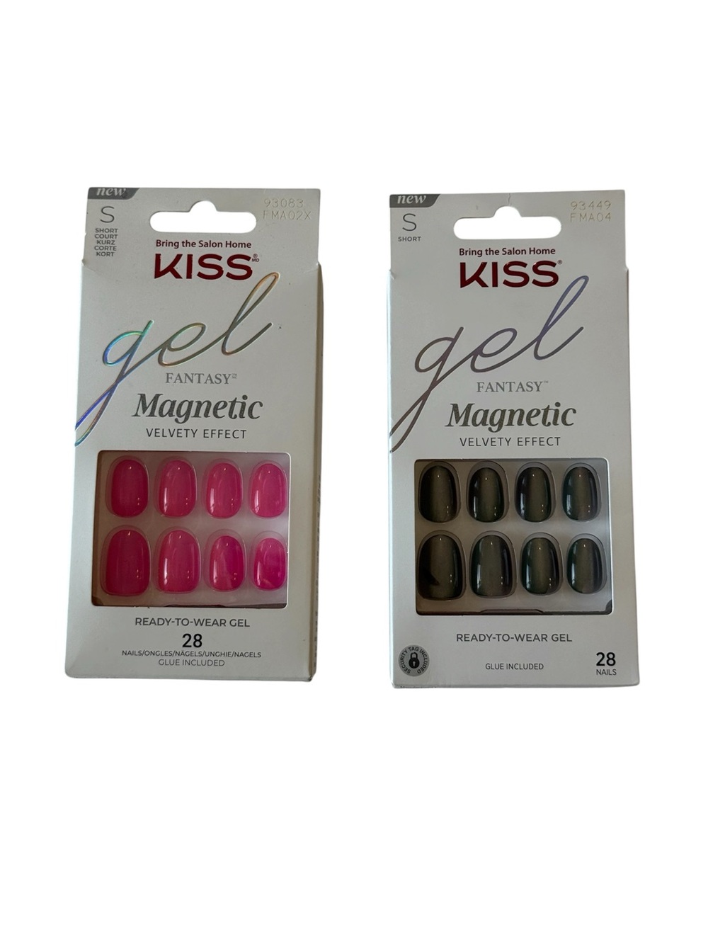 Kiss Gel Fantasy Magnetic Velvety Effect Short Round Gray & Pink Press On Nails